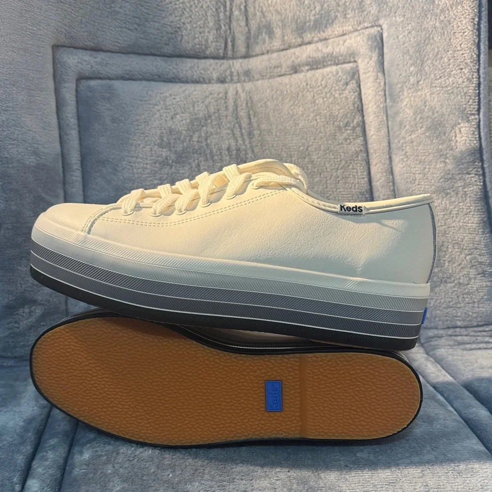 Keds Platform Sneakers in Cream with Black and Gray Trim